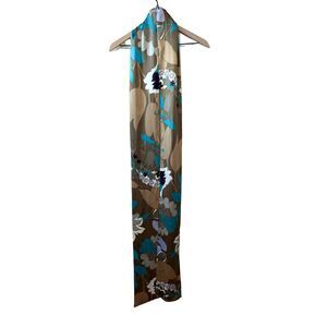 Long Rectangular Brown Purple Teal Floral 100% Silk Belt Scarf Escada 6"x116"